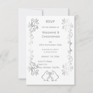 Silver Bells Scrollwork Design Wedding RSVP Card