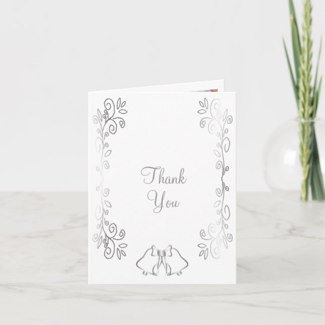 Silver Bells Scrollwork Design Wedding Thank You Card (Front)