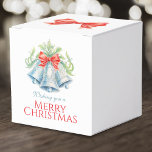 Silver bells watercolor red bow photo christmas  favor box<br><div class="desc">Add a touch of elegance to your Christmas holiday tables with these three silver bells event favour boxes, pretty silver blue coloured bells and greenery foliage with a bright red bow, currently reads Wishing you a Merry Christmas or you can customize with your own festive holiday greeting. Plus add your...</div>