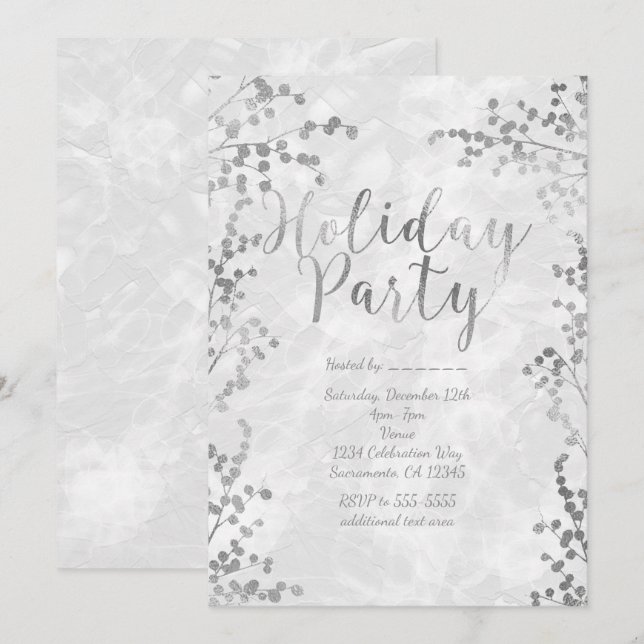 Silver Berries Fête d'hiver Invitations (Devant / Derrière)