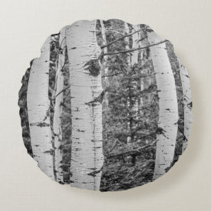Silver Birch Tree Bark Round Pillow