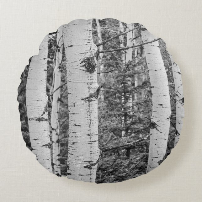 Silver Birch Tree Bark Round Pillow (Front)