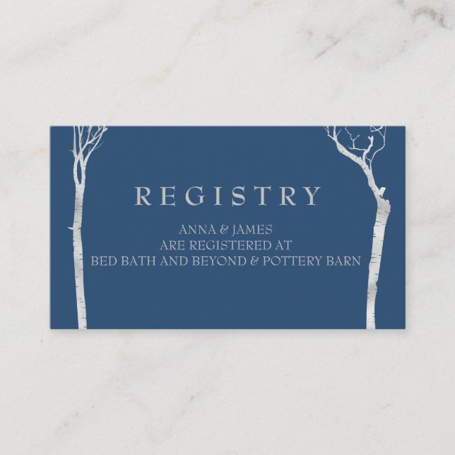 Silver Birch Tree  Wedding Registry Card (Front)