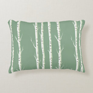 Silver Birches on Green Accent Pillow