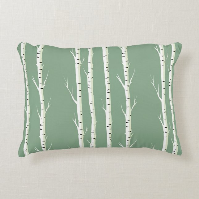 Silver Birches on Green Accent Pillow (Front)