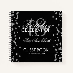 Silver Birthday Guestbook Glitter Confetti Black Notebook