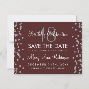 Silver Birthday Save Date Confetti Burgundy Save The Date
