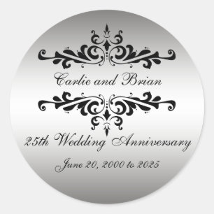 Silver Black 25th Wedding Anniversary Stickers