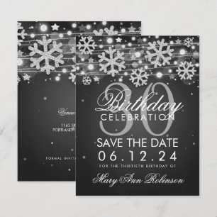 Silver Black 30th Birthday Save Date Winter Invitation