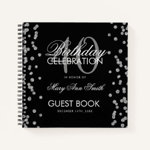 Silver Black 40th Birthday Guestbook Confetti Notebook