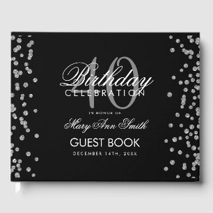 Silver Black 40th Birthday Party Confetti Guest Book