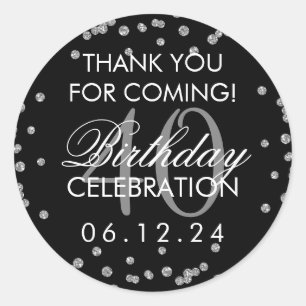 Silver Black 40th Birthday Thank You Confetti Classic Round Sticker