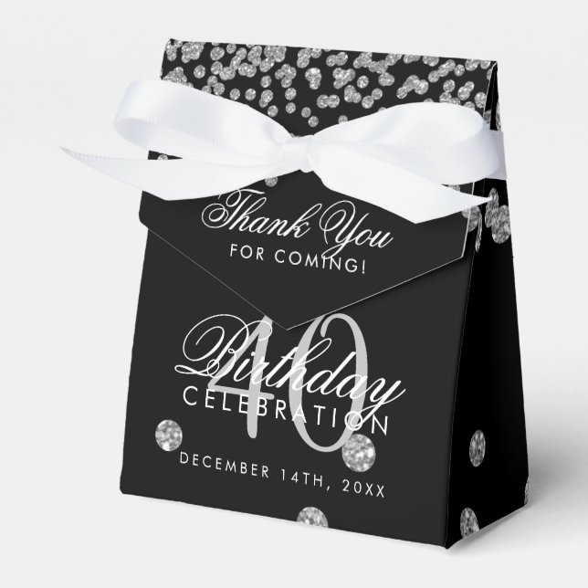 Silver Black 40th Birthday Thank You Confetti Favor Box (Front Side)