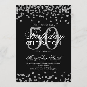 Silver Black 50th Birthday Party Glitter Confetti Invitation