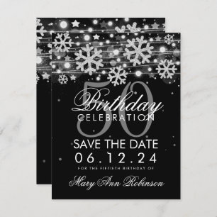 Silver Black 50th Birthday Save Date Winter Invitation