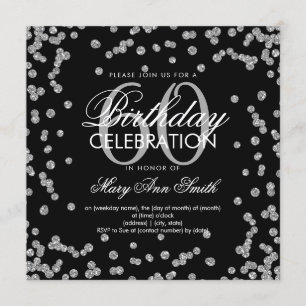 Silver Black 60th Birthday Glitter Confetti Invitation