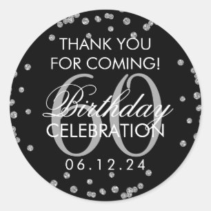 Silver Black 60th Birthday Thank You Confetti Classic Round Sticker