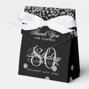 Silver Black 80th Birthday Thank You Confetti Favor Box