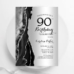 Silver Black Agate 90th Birthday Invitation<br><div class="desc">Black and silver agate 90th birthday party invitation. Elegant modern design featuring  rock stone marble geode background,  faux glitter silver and typography script font. Trendy invite card perfect for a stylish women's bday celebration. Printed Zazzle invitations or instant download digital printable template.</div>