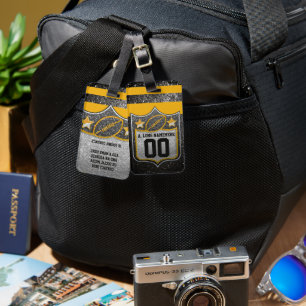 Silver Black and Gold Glitter Football Jersey Luggage Tag