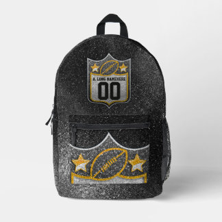 Silver Black and Gold Glitter Football Jersey Printed Backpack