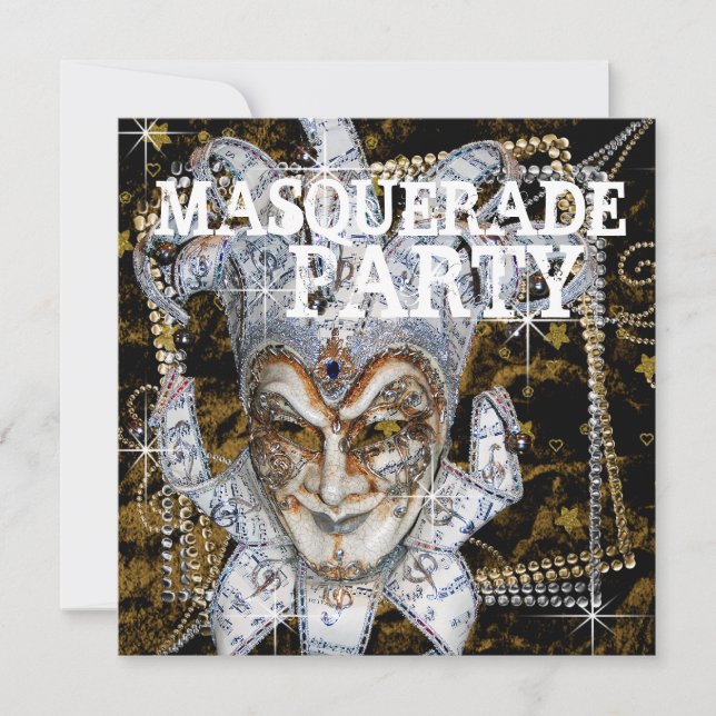 Silver Black and Gold Mask Masquerade Party Invitation (Front)