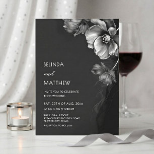 Silver Black And White Flowers Wedding  Invitation