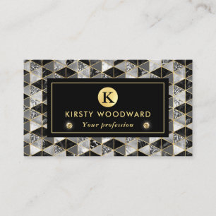 Silver, Black and White Marble Texture Geometric Business Card