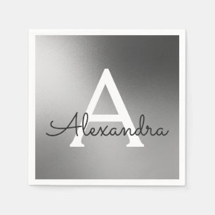 Silver, Black and White Metallic Foil Monogram Napkin