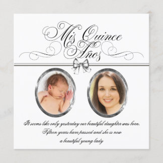 Silver Black and White Photo Quinceanera Invitation