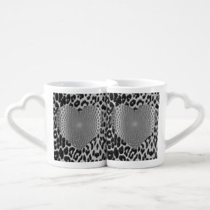 Silver & Black Animal Print Silver Prismatic Heart Coffee Mug Set