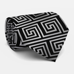 Silver black art deco tiled pattern tie