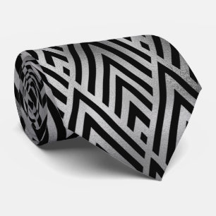 Silver black art deco tiled pattern tie