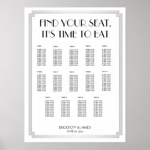 Silver Black Art Deco Wedding Seating Chart Poster