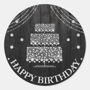 Silver Black Cake Bottle Happy Birthday Classic Round Sticker