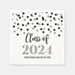 Silver Black Confetti Class of 2024 Napkins