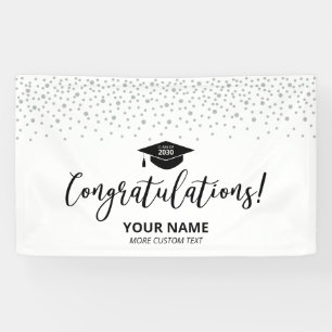 Silver & Black Confetti Congratulation Graduation Banner