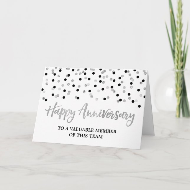 Silver Black Confetti Employee Anniversary Card (Front)