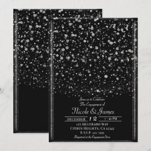Silver & Black Confetti Splatter Engagement Party Invitation