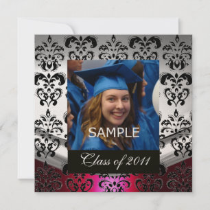 SILVER ,BLACK DAMASK GRADUATION MONOGRAM Champagne Announcement