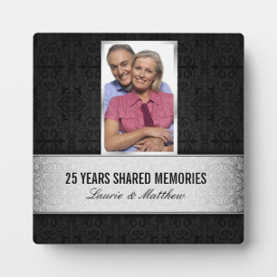 Silver Black Damask Photo Frame 25th Anniversary