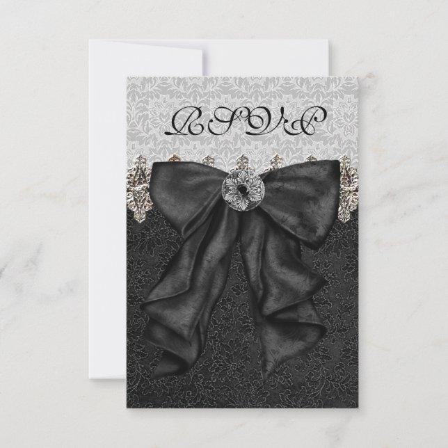 Silver Black Damask RSVP Card (Front)