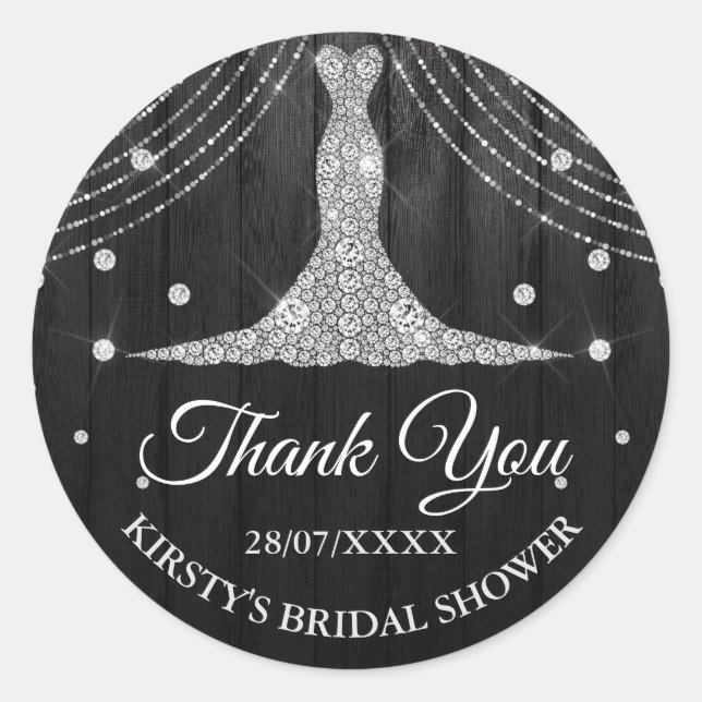 Silver Black Diamond Dress Bridal Shower Classic Round Sticker (Front)