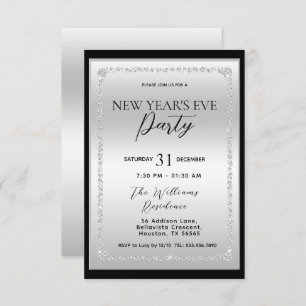 Silver & Black Diamond Framed New Year's Eve Invitation