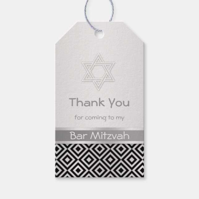Silver black diamond pattern Bar Mitzvah Gift tag (Front)
