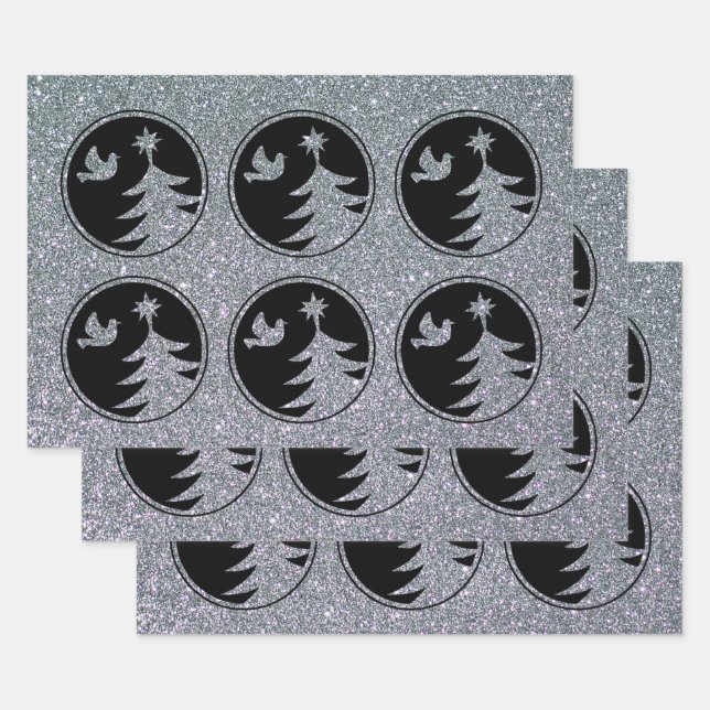 Silver Black Dove Christmas Tree  Wrapping Paper Sheet (Set)