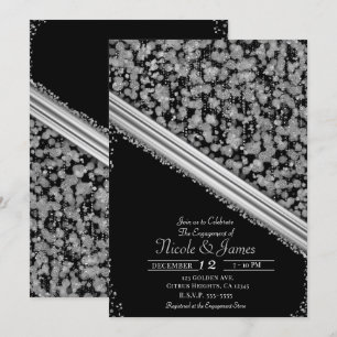 Silver & Black Elegant Glam Engagement Party Invitation