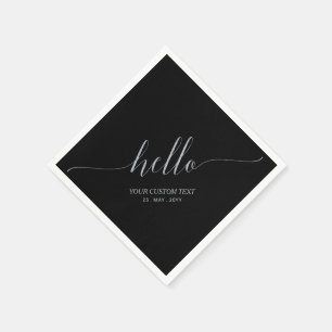 Silver Black Elegant Script Lettering Hello Party Napkin