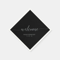Silver & Black Elegant Script Welcome Party