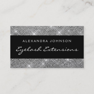 Silver Black Elegant Sparkly Eyelash Extensions Business Card